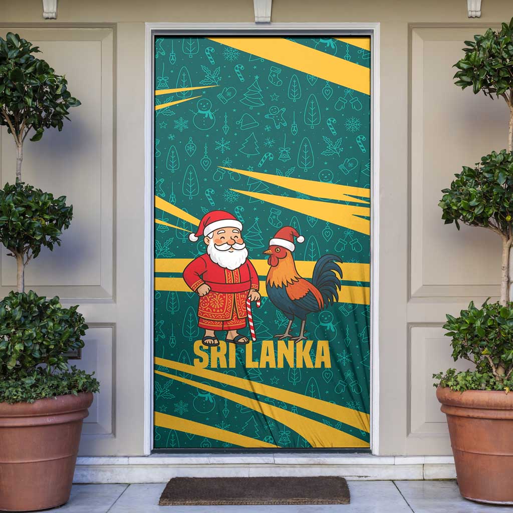 Sri Lanka Christmas Door Cover with Santa Claus Rooster Festive Pattern and National Flag Design - Wonder Print Shop
