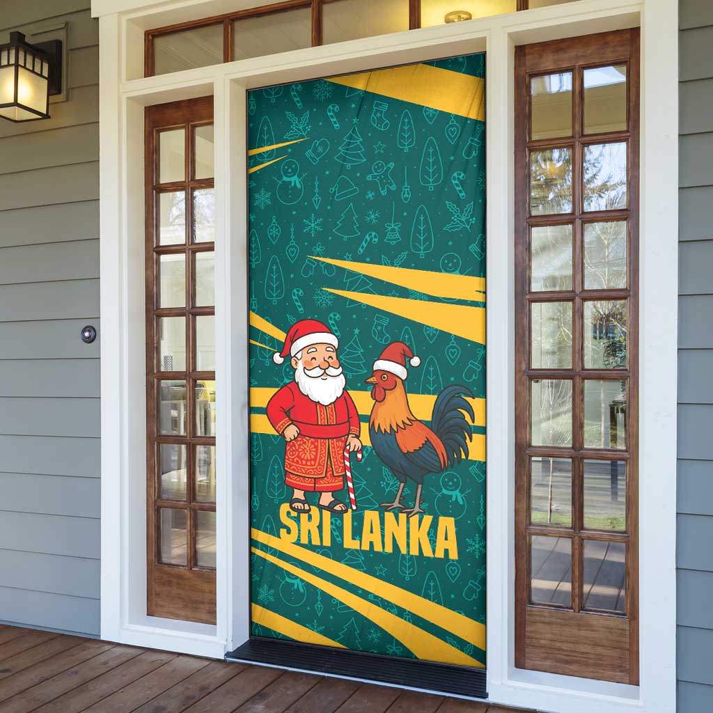 Sri Lanka Christmas Door Cover with Santa Claus Rooster Festive Pattern and National Flag Design - Wonder Print Shop