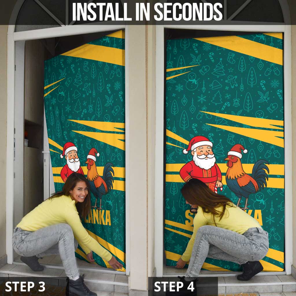 Sri Lanka Christmas Door Cover with Santa Claus Rooster Festive Pattern and National Flag Design - Wonder Print Shop