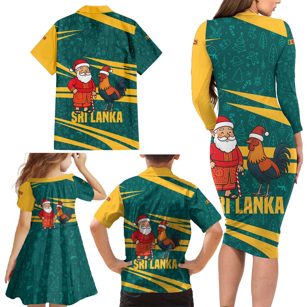 Sri Lanka Christmas Family Matching Long Sleeve Bodycon Dress and Hawaiian Shirt with Santa Claus Rooster Festive Pattern and National Flag Design - Wonder Print Shop