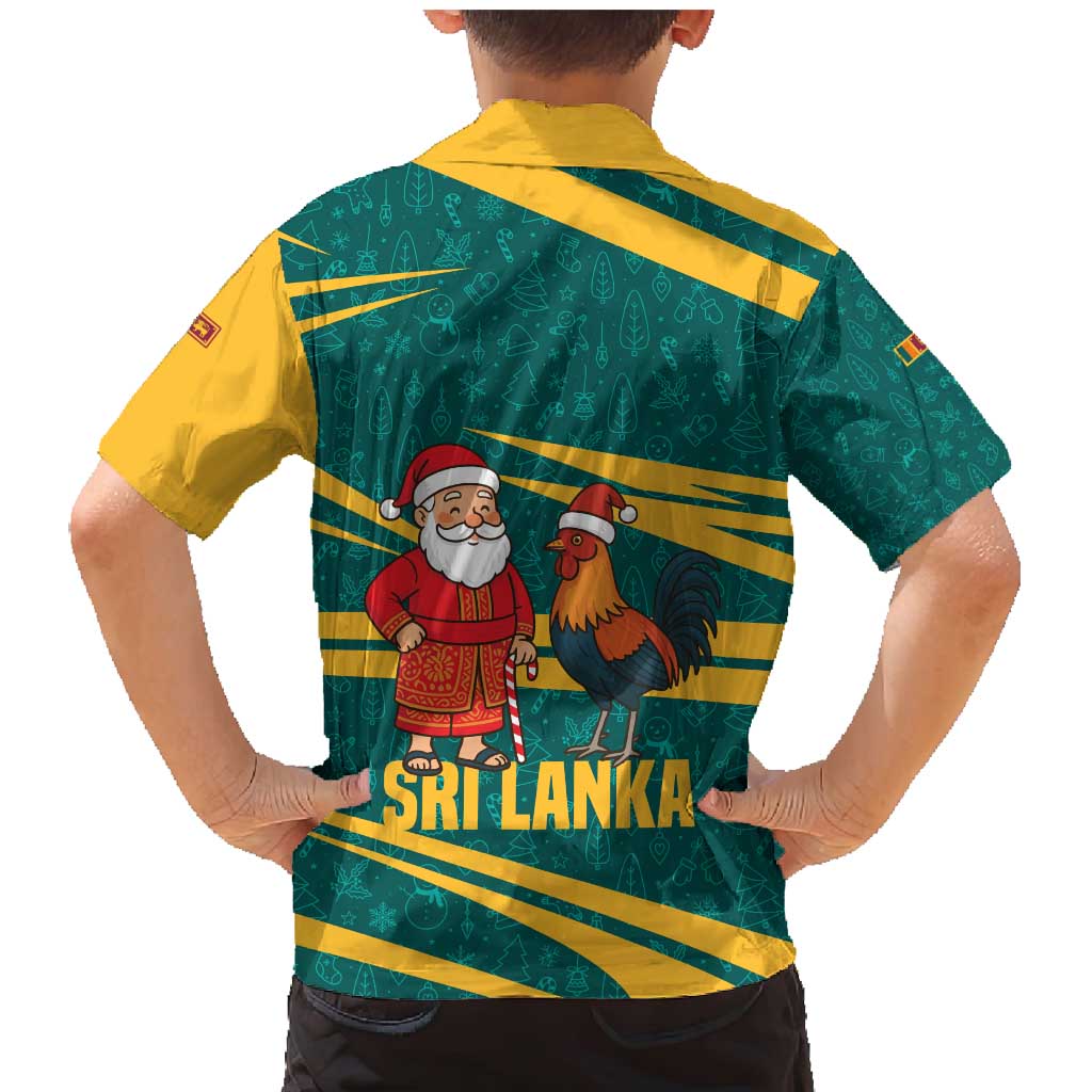 Sri Lanka Christmas Family Matching Mermaid Dress and Hawaiian Shirt with Santa Claus Rooster Festive Pattern and National Flag Design - Wonder Print Shop