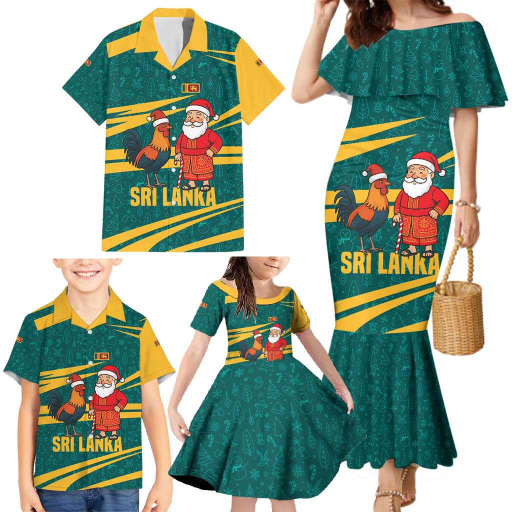 Sri Lanka Christmas Family Matching Mermaid Dress and Hawaiian Shirt with Santa Claus Rooster Festive Pattern and National Flag Design - Wonder Print Shop