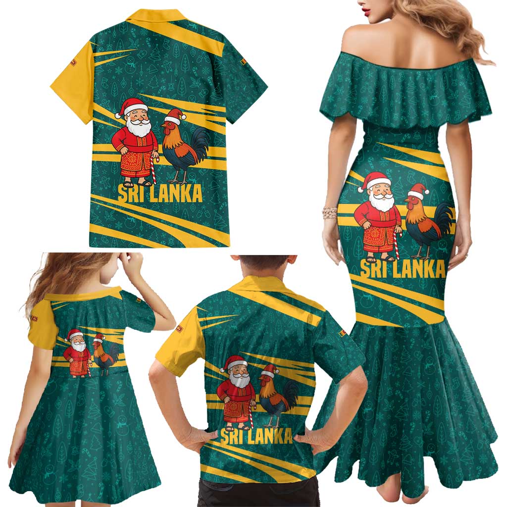 Sri Lanka Christmas Family Matching Mermaid Dress and Hawaiian Shirt with Santa Claus Rooster Festive Pattern and National Flag Design - Wonder Print Shop