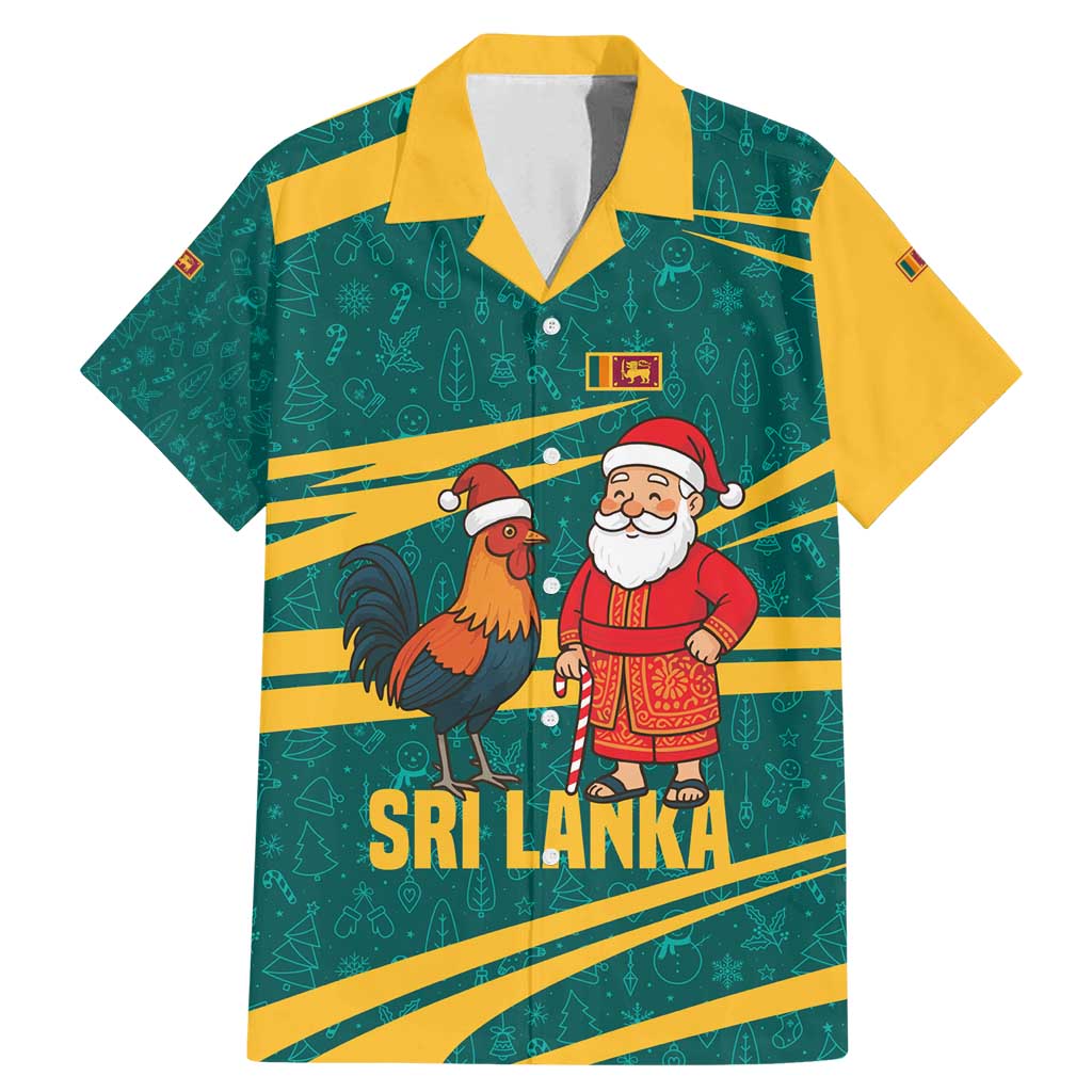 Sri Lanka Christmas Family Matching Mermaid Dress and Hawaiian Shirt with Santa Claus Rooster Festive Pattern and National Flag Design - Wonder Print Shop