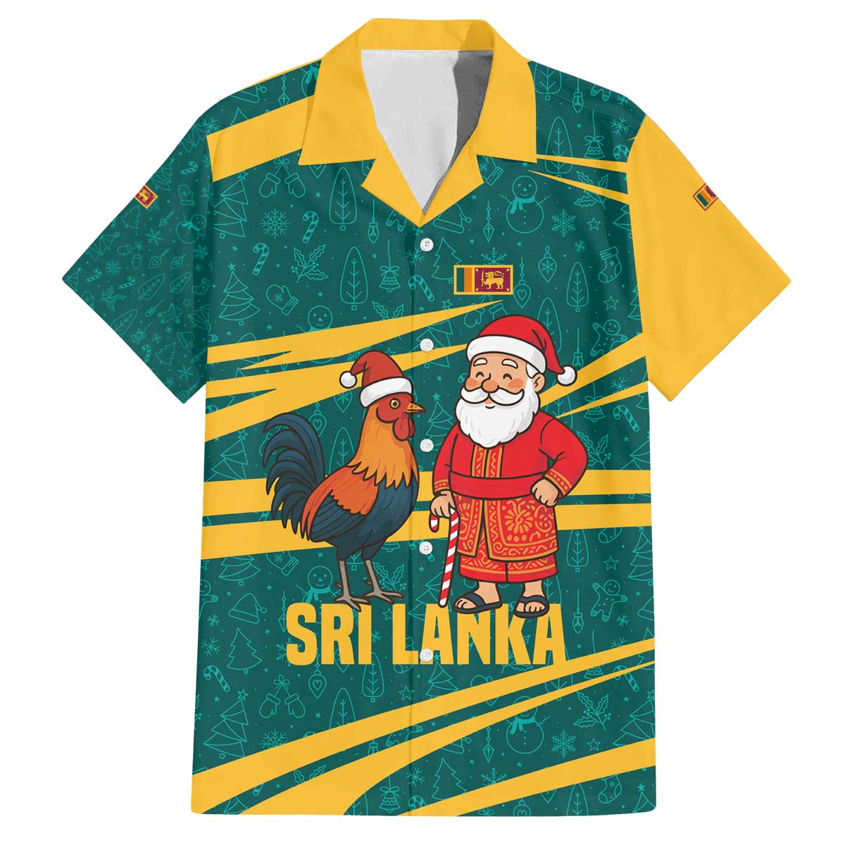 Sri Lanka Christmas Family Matching Off The Shoulder Long Sleeve Dress and Hawaiian Shirt with Santa Claus Rooster Festive Pattern and National Flag Design - Wonder Print Shop