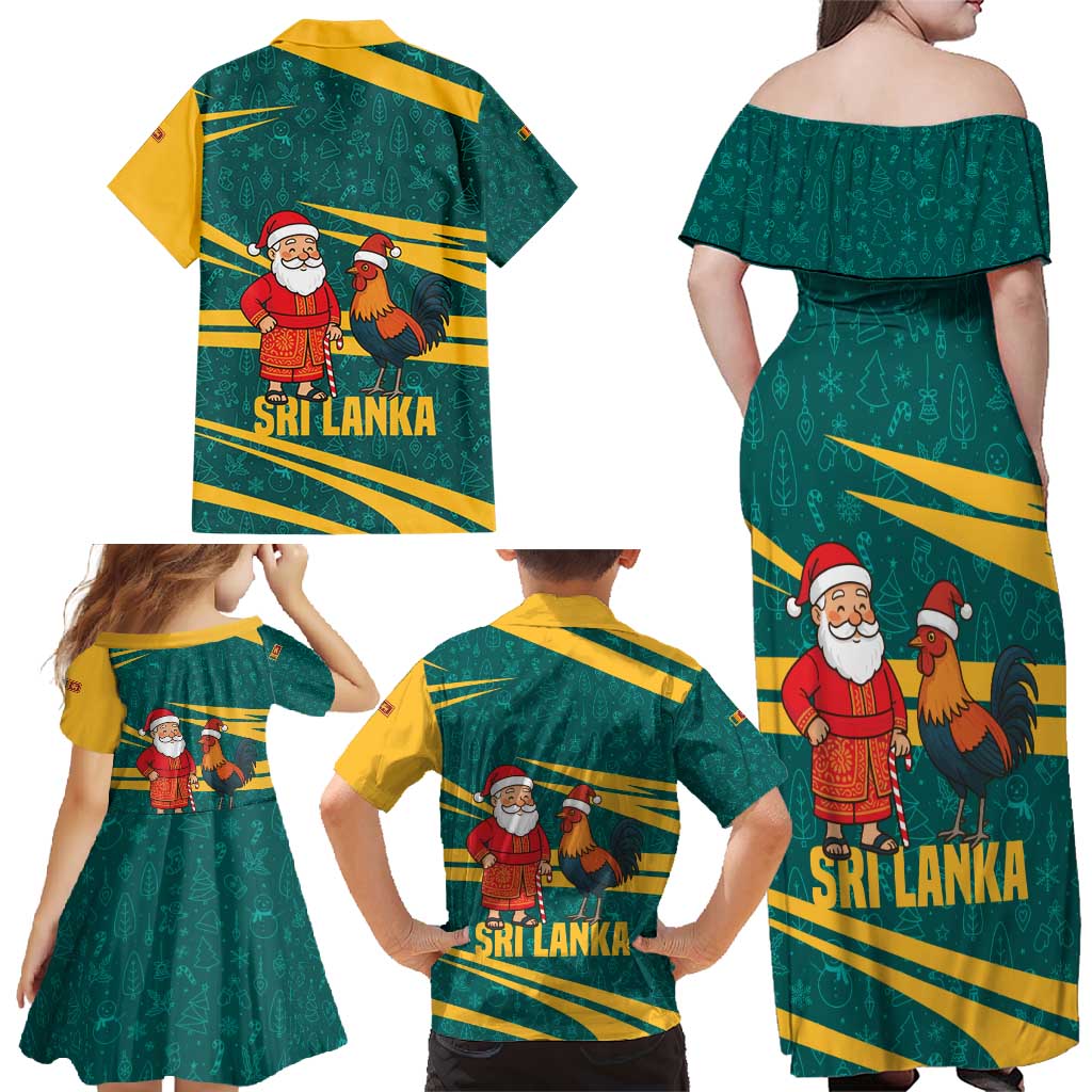 Sri Lanka Christmas Family Matching Off Shoulder Maxi Dress and Hawaiian Shirt with Santa Claus Rooster Festive Pattern and National Flag Design - Wonder Print Shop