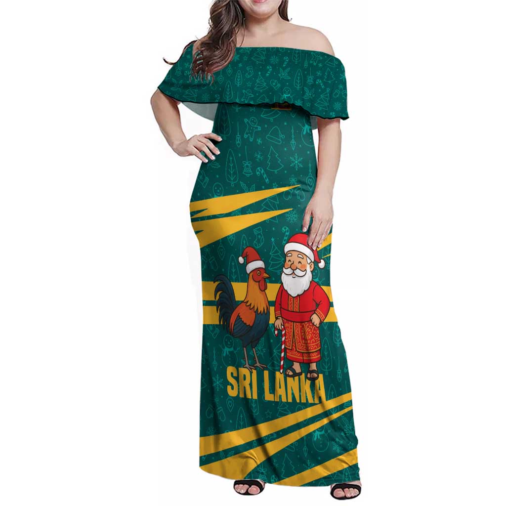 Sri Lanka Christmas Family Matching Off Shoulder Maxi Dress and Hawaiian Shirt with Santa Claus Rooster Festive Pattern and National Flag Design - Wonder Print Shop