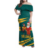 Sri Lanka Christmas Family Matching Off Shoulder Maxi Dress and Hawaiian Shirt with Santa Claus Rooster Festive Pattern and National Flag Design - Wonder Print Shop