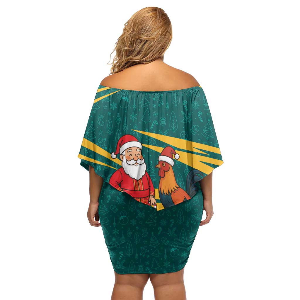 Sri Lanka Christmas Family Matching Off Shoulder Short Dress and Hawaiian Shirt with Santa Claus Rooster Festive Pattern and National Flag Design - Wonder Print Shop