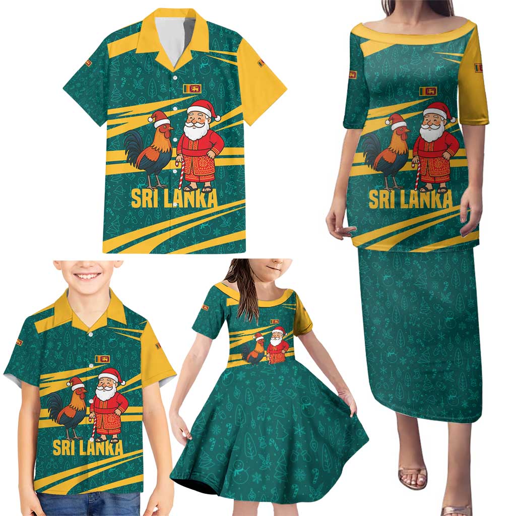 Sri Lanka Christmas Family Matching Puletasi and Hawaiian Shirt with Santa Claus Rooster Festive Pattern and National Flag Design - Wonder Print Shop