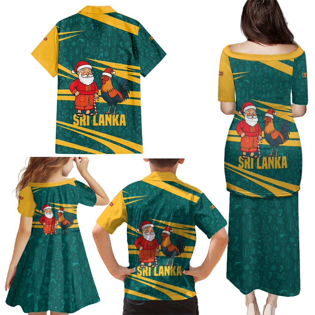 Sri Lanka Christmas Family Matching Puletasi and Hawaiian Shirt with Santa Claus Rooster Festive Pattern and National Flag Design - Wonder Print Shop