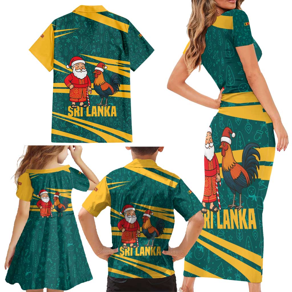 Sri Lanka Christmas Family Matching Short Sleeve Bodycon Dress and Hawaiian Shirt with Santa Claus Rooster Festive Pattern and National Flag Design - Wonder Print Shop