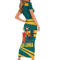 Sri Lanka Christmas Family Matching Short Sleeve Bodycon Dress and Hawaiian Shirt with Santa Claus Rooster Festive Pattern and National Flag Design - Wonder Print Shop