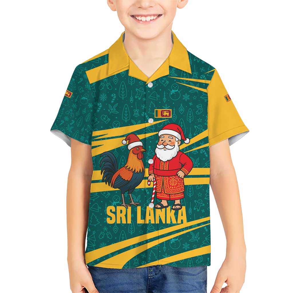 Sri Lanka Christmas Family Matching Short Sleeve Bodycon Dress and Hawaiian Shirt with Santa Claus Rooster Festive Pattern and National Flag Design - Wonder Print Shop