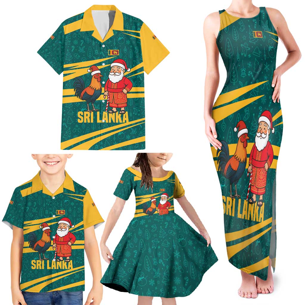 Sri Lanka Christmas Family Matching Tank Maxi Dress and Hawaiian Shirt with Santa Claus Rooster Festive Pattern and National Flag Design - Wonder Print Shop