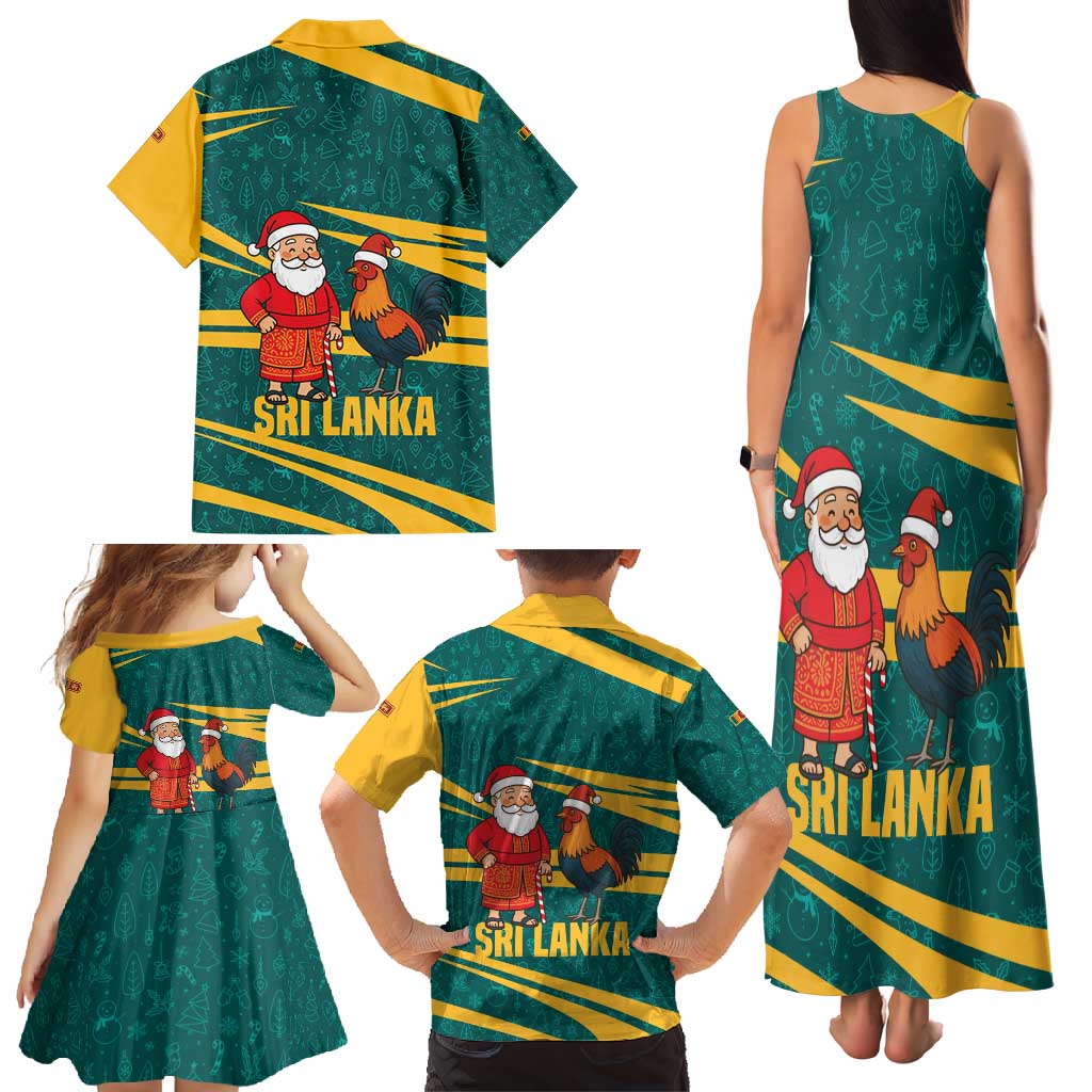 Sri Lanka Christmas Family Matching Tank Maxi Dress and Hawaiian Shirt with Santa Claus Rooster Festive Pattern and National Flag Design - Wonder Print Shop