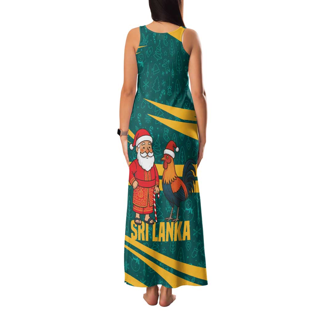 Sri Lanka Christmas Family Matching Tank Maxi Dress and Hawaiian Shirt with Santa Claus Rooster Festive Pattern and National Flag Design - Wonder Print Shop