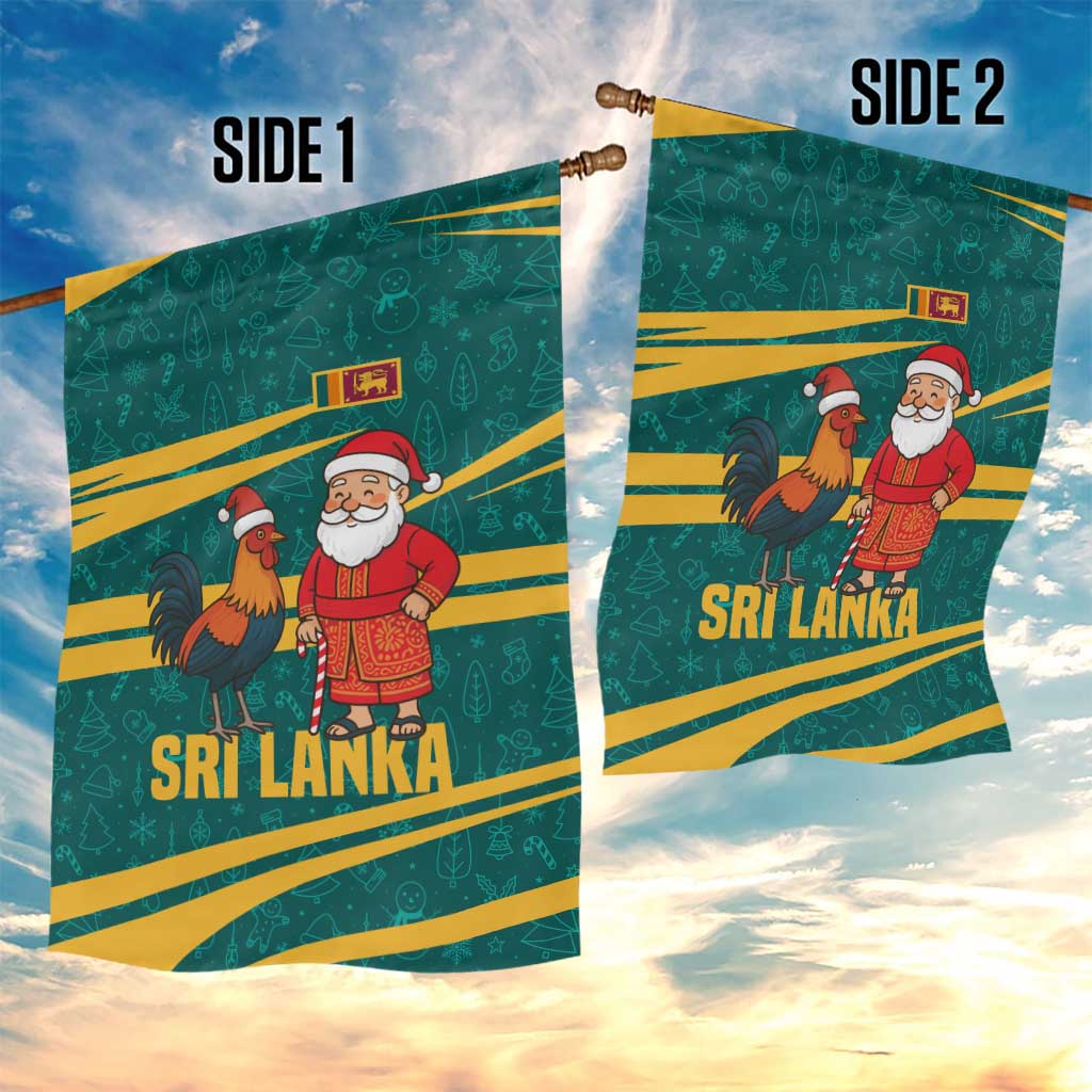 Sri Lanka Christmas Garden Flag with Santa Claus Rooster Festive Pattern and National Flag Design - Wonder Print Shop