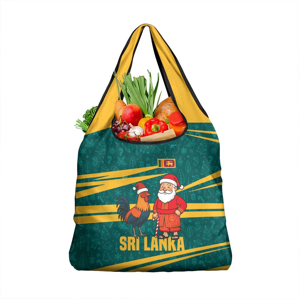 Sri Lanka Christmas Grocery Bag with Santa Claus Rooster Festive Pattern and National Flag Design - Wonder Print Shop