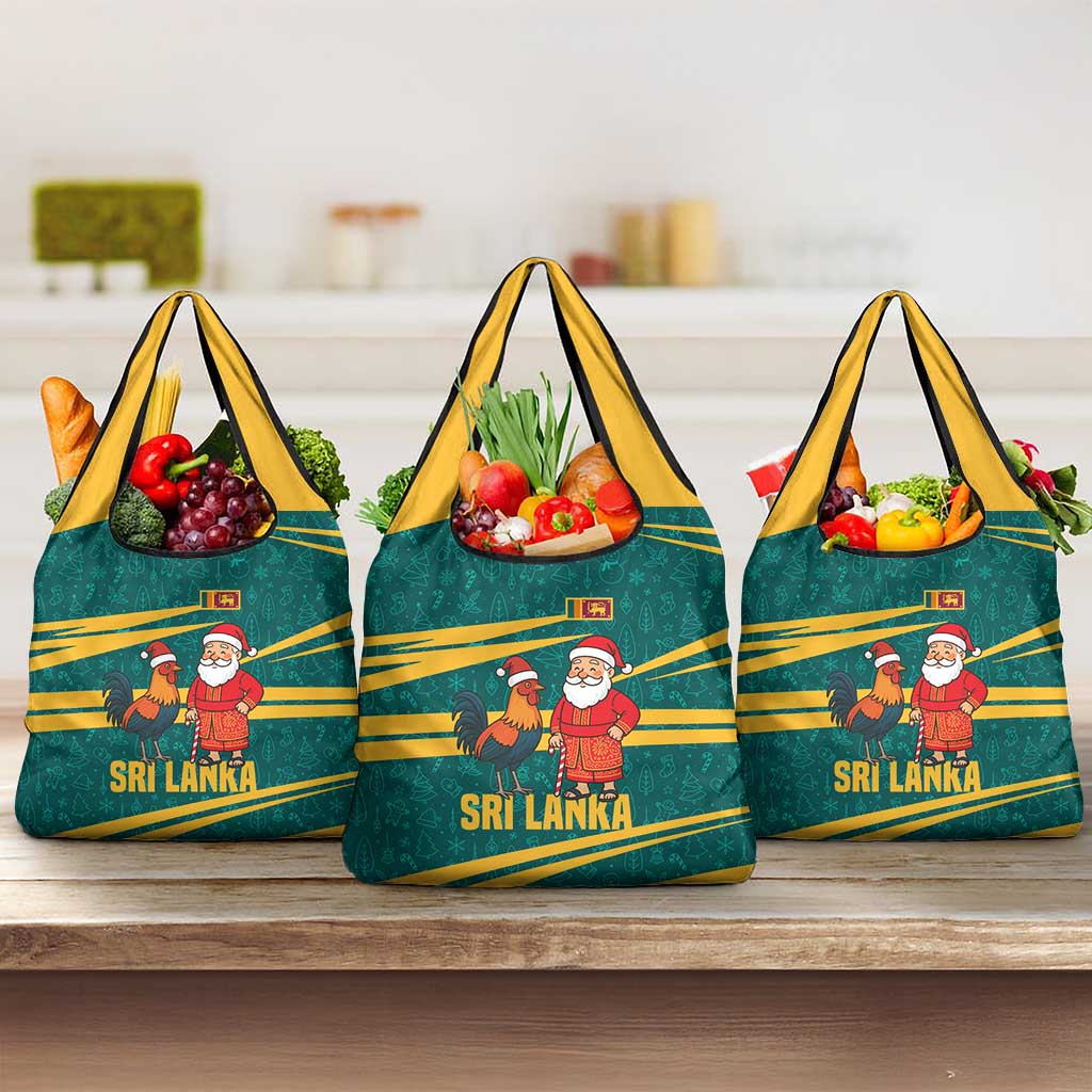 Sri Lanka Christmas Grocery Bag with Santa Claus Rooster Festive Pattern and National Flag Design - Wonder Print Shop