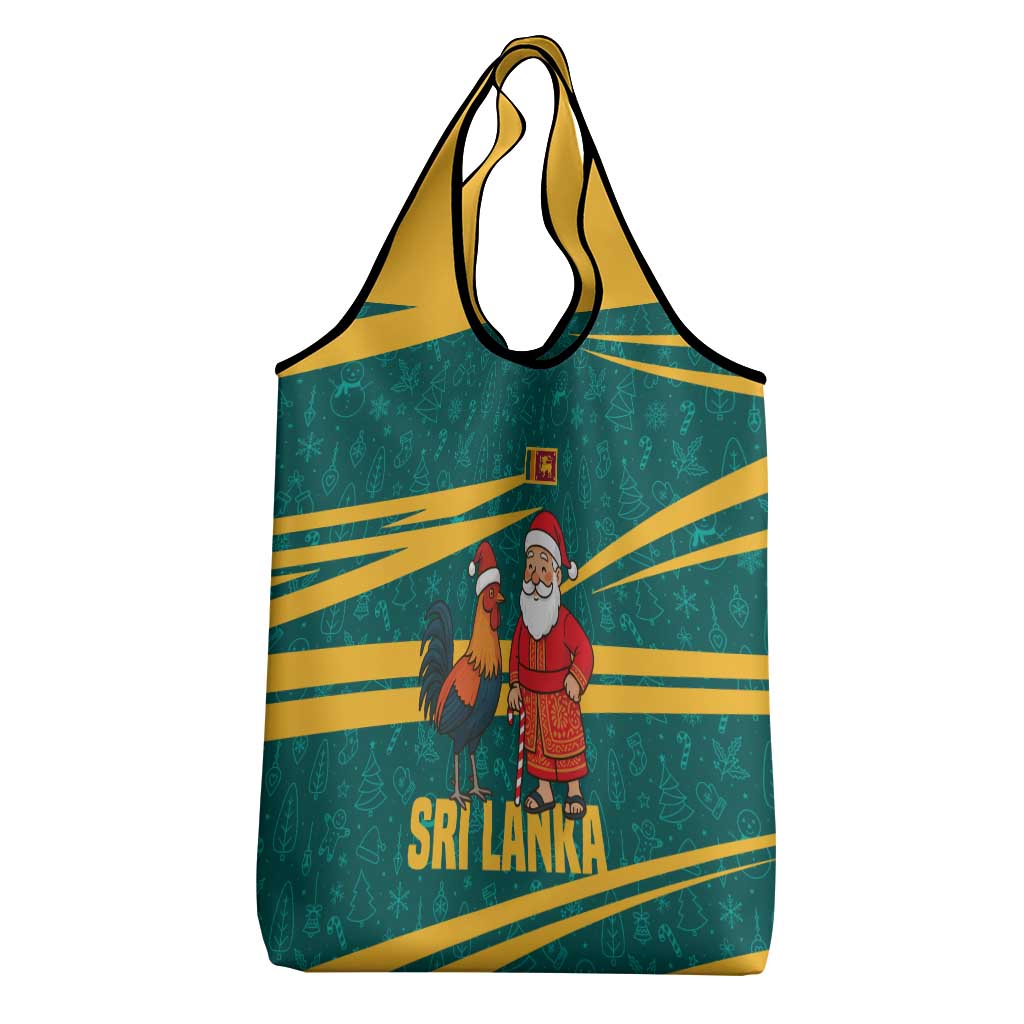 Sri Lanka Christmas Grocery Bag with Santa Claus Rooster Festive Pattern and National Flag Design - Wonder Print Shop