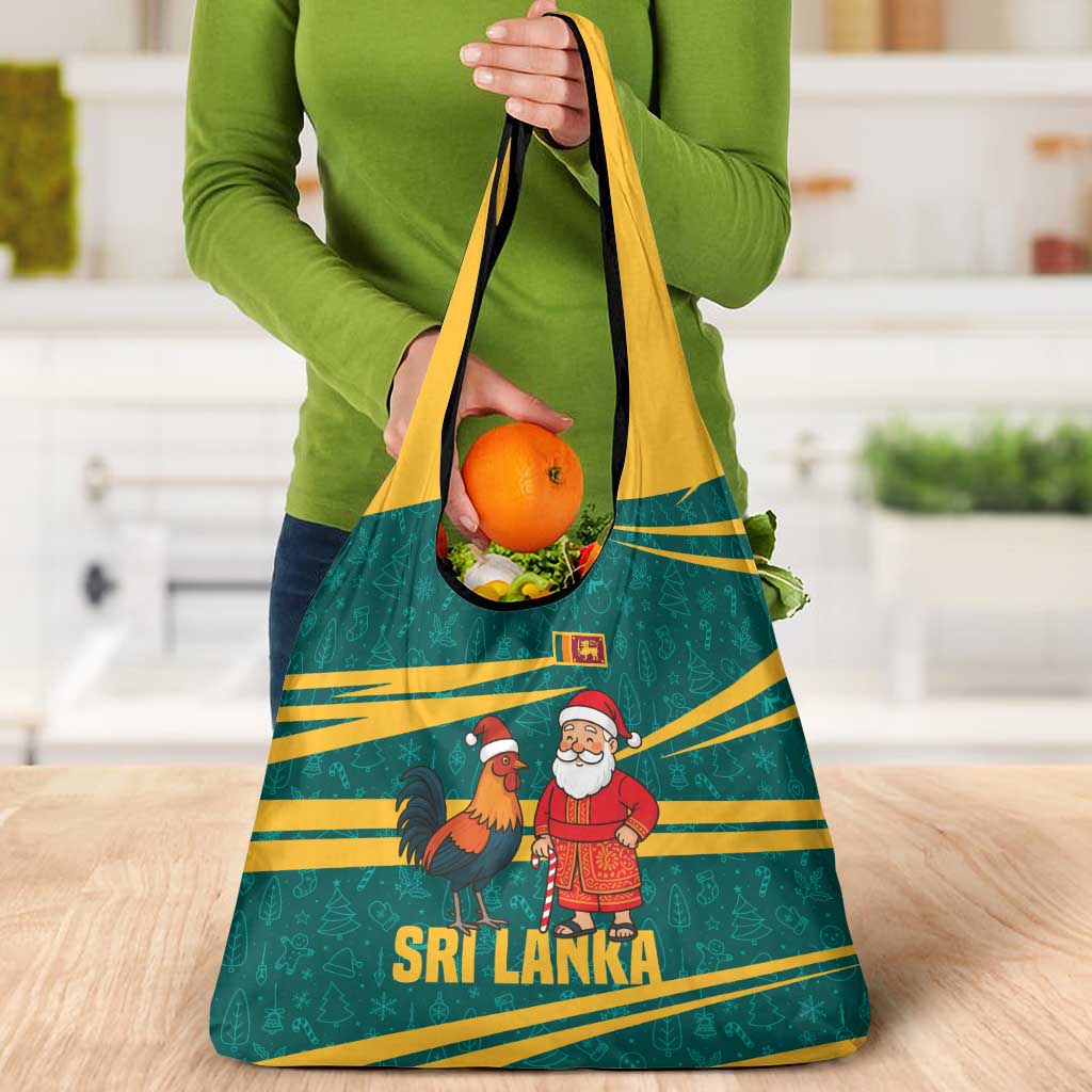 Sri Lanka Christmas Grocery Bag with Santa Claus Rooster Festive Pattern and National Flag Design - Wonder Print Shop