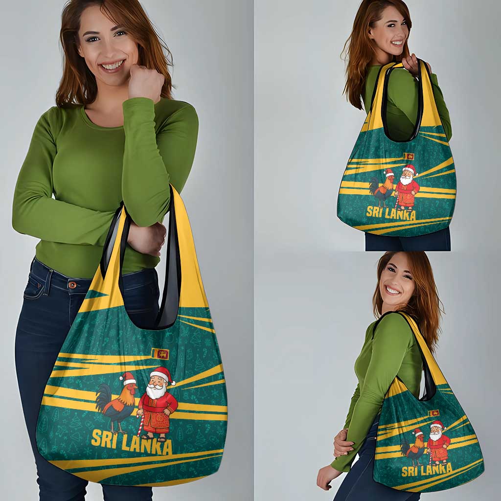 Sri Lanka Christmas Grocery Bag with Santa Claus Rooster Festive Pattern and National Flag Design - Wonder Print Shop