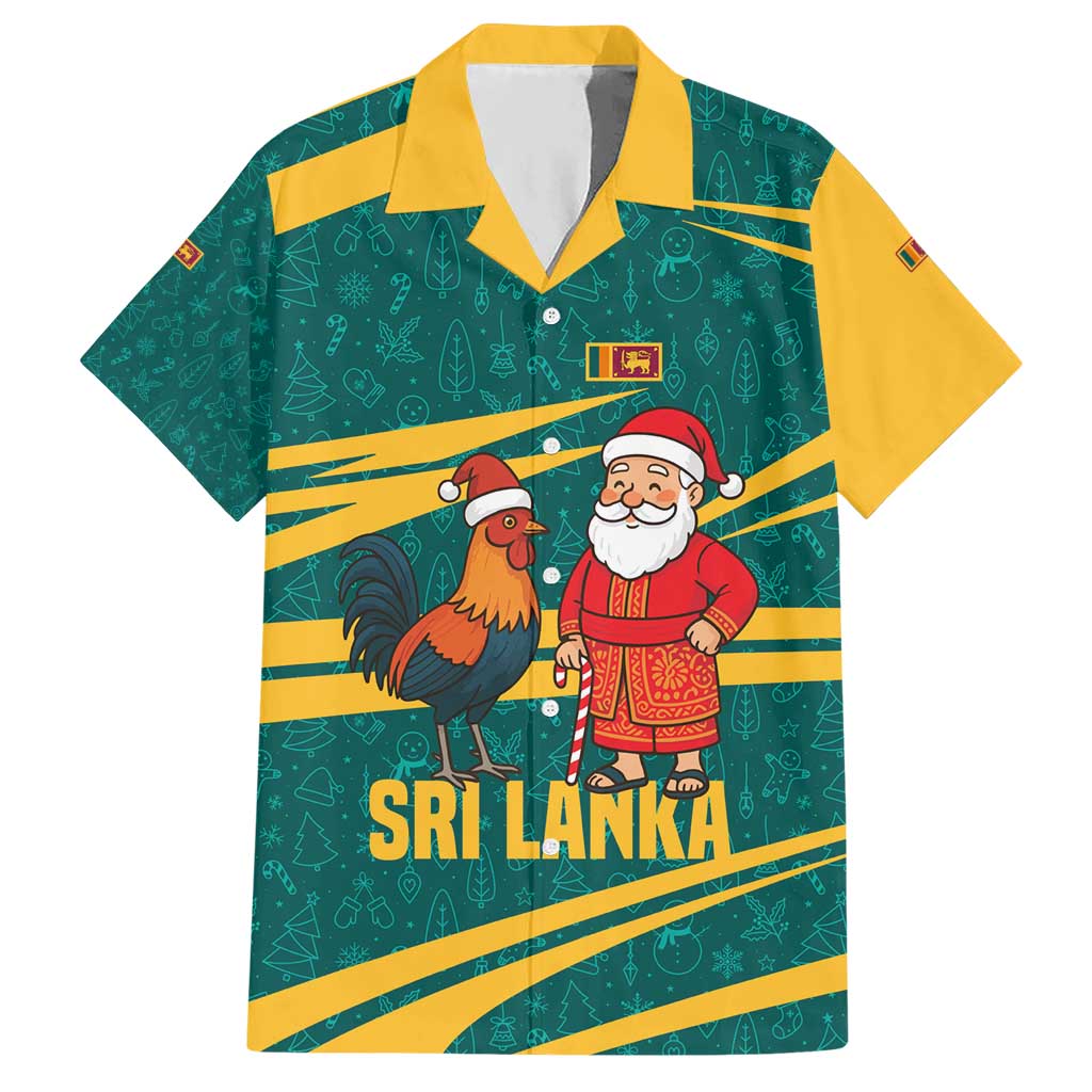 Sri Lanka Christmas Hawaiian Shirt with Santa Claus Rooster Festive Pattern and National Flag Design - Wonder Print Shop