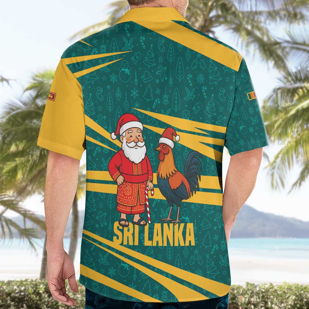 Sri Lanka Christmas Hawaiian Shirt with Santa Claus Rooster Festive Pattern and National Flag Design - Wonder Print Shop