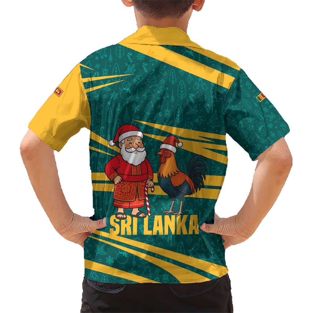 Sri Lanka Christmas Hawaiian Shirt with Santa Claus Rooster Festive Pattern and National Flag Design - Wonder Print Shop