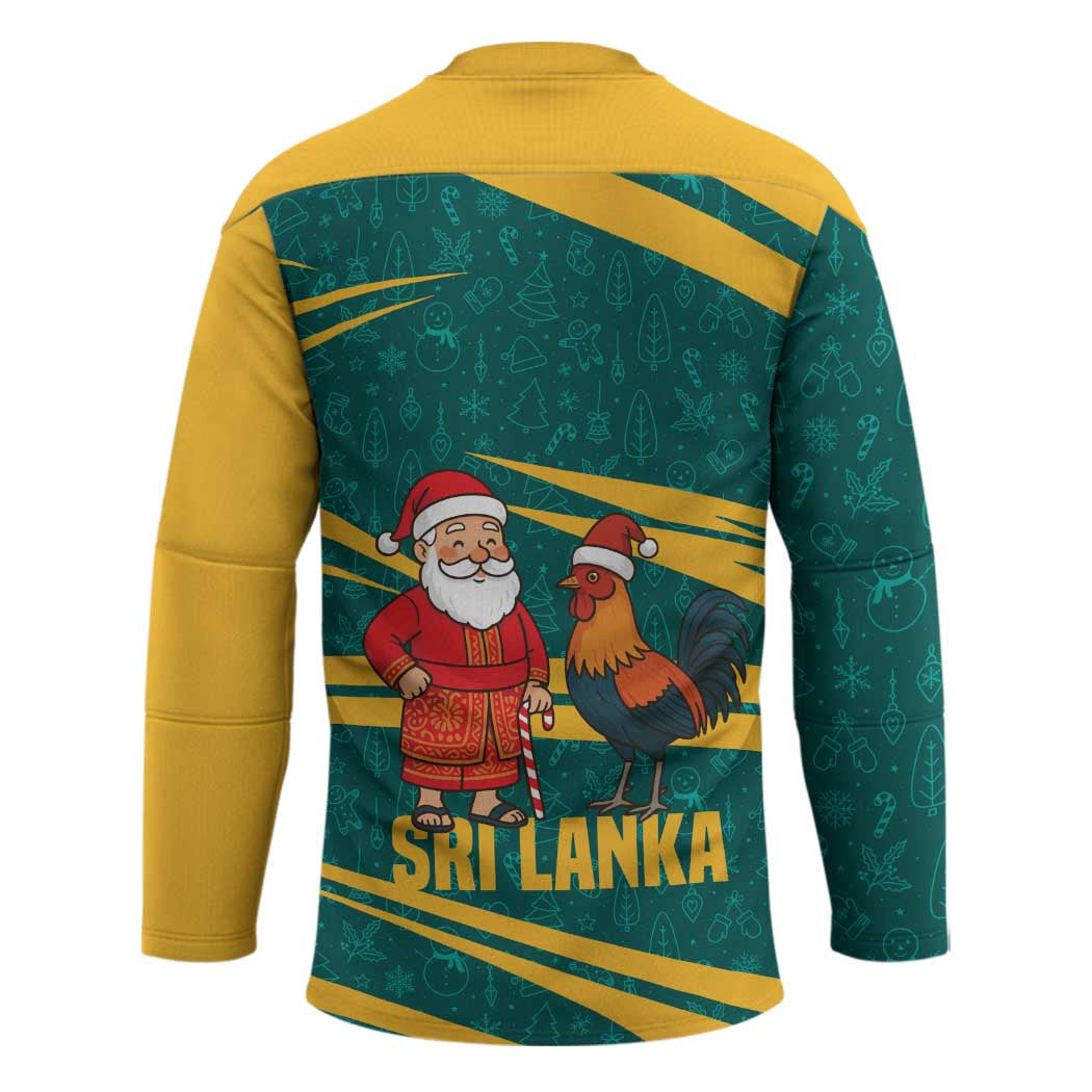 Sri Lanka Christmas Hockey Jersey with Santa Claus Rooster Festive Pattern and National Flag Design - Wonder Print Shop