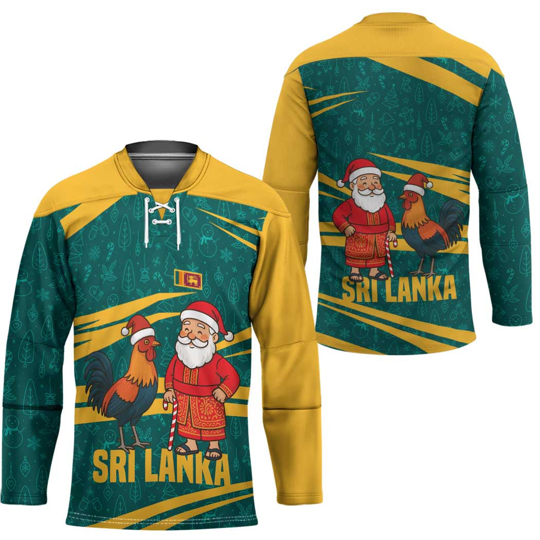Sri Lanka Christmas Hockey Jersey with Santa Claus Rooster Festive Pattern and National Flag Design - Wonder Print Shop