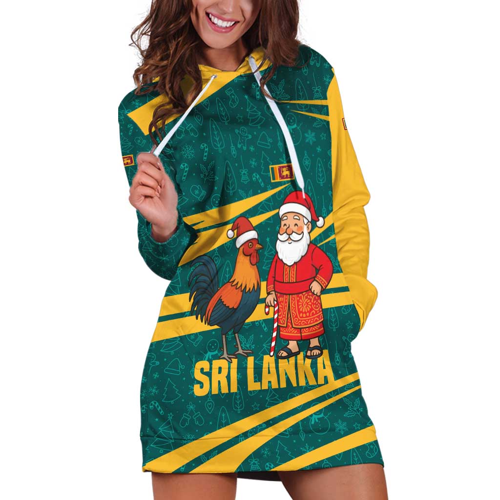 Sri Lanka Christmas Hoodie Dress with Santa Claus Rooster Festive Pattern and National Flag Design - Wonder Print Shop