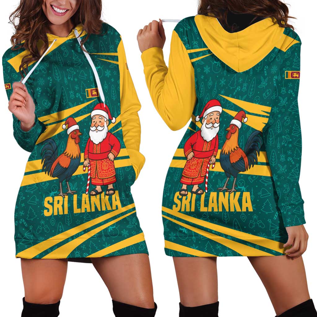 Sri Lanka Christmas Hoodie Dress with Santa Claus Rooster Festive Pattern and National Flag Design - Wonder Print Shop