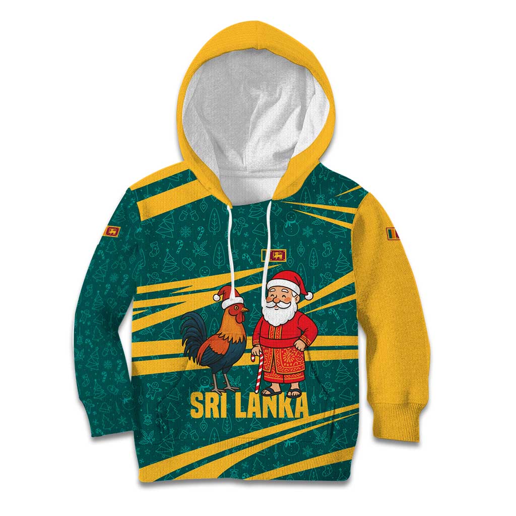 Sri Lanka Christmas Kid Hoodie with Santa Claus Rooster Festive Pattern and National Flag Design - Wonder Print Shop