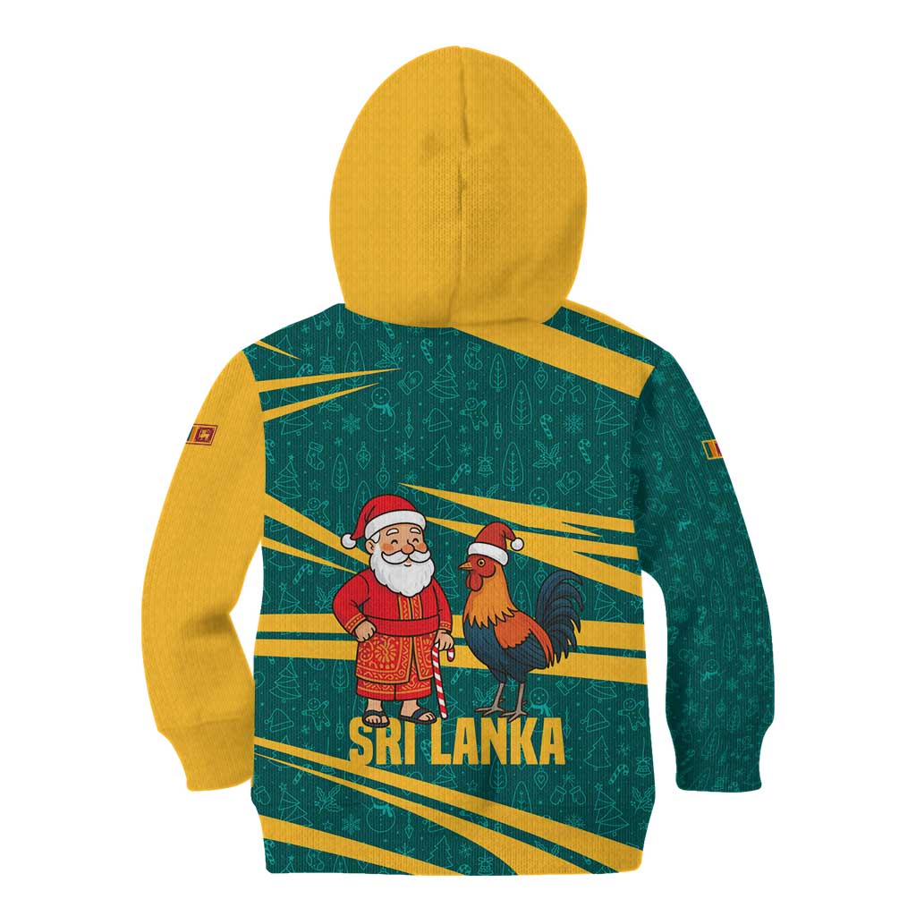 Sri Lanka Christmas Kid Hoodie with Santa Claus Rooster Festive Pattern and National Flag Design - Wonder Print Shop