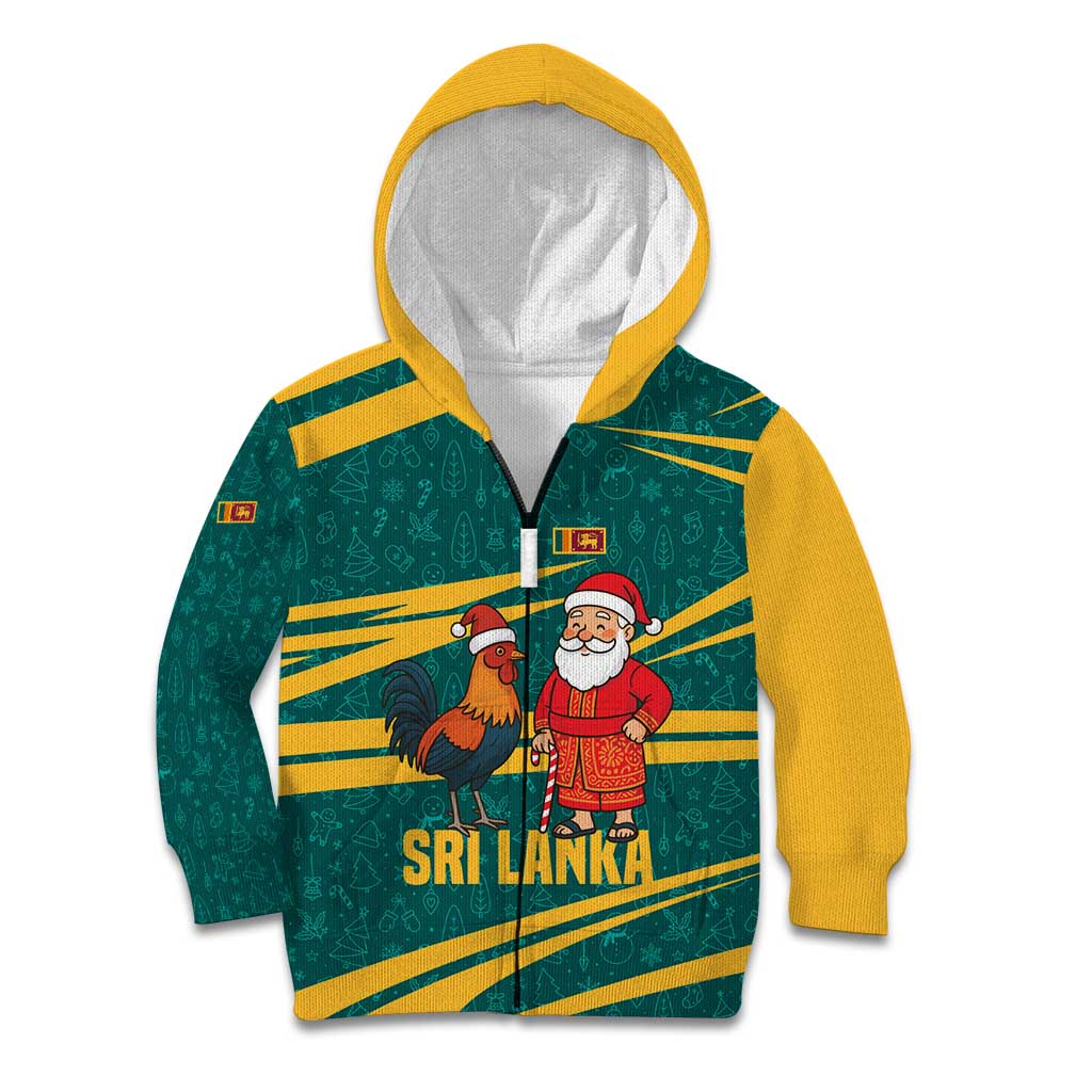 Sri Lanka Christmas Kid Hoodie with Santa Claus Rooster Festive Pattern and National Flag Design - Wonder Print Shop
