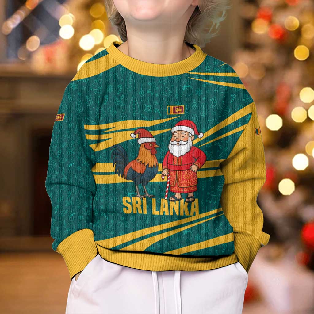 Sri Lanka Christmas Kid Ugly Christmas Sweater with Santa Claus Rooster Festive Pattern and National Flag Design - Wonder Print Shop