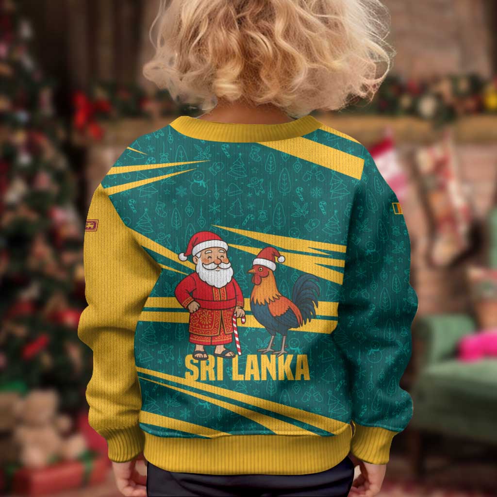 Sri Lanka Christmas Kid Ugly Christmas Sweater with Santa Claus Rooster Festive Pattern and National Flag Design - Wonder Print Shop