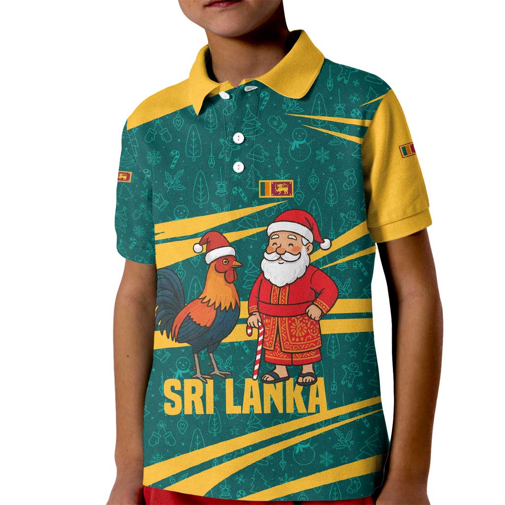 Sri Lanka Christmas Kid Polo Shirt with Santa Claus Rooster Festive Pattern and National Flag Design - Wonder Print Shop