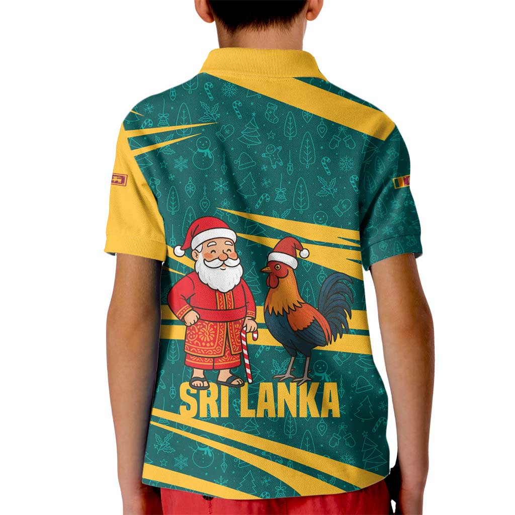 Sri Lanka Christmas Kid Polo Shirt with Santa Claus Rooster Festive Pattern and National Flag Design - Wonder Print Shop
