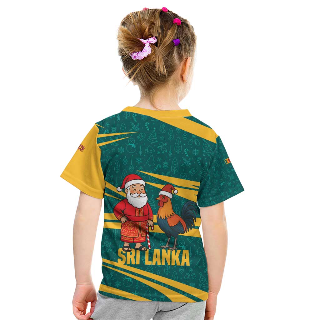 Sri Lanka Christmas Kid T Shirt with Santa Claus Rooster Festive Pattern and National Flag Design - Wonder Print Shop