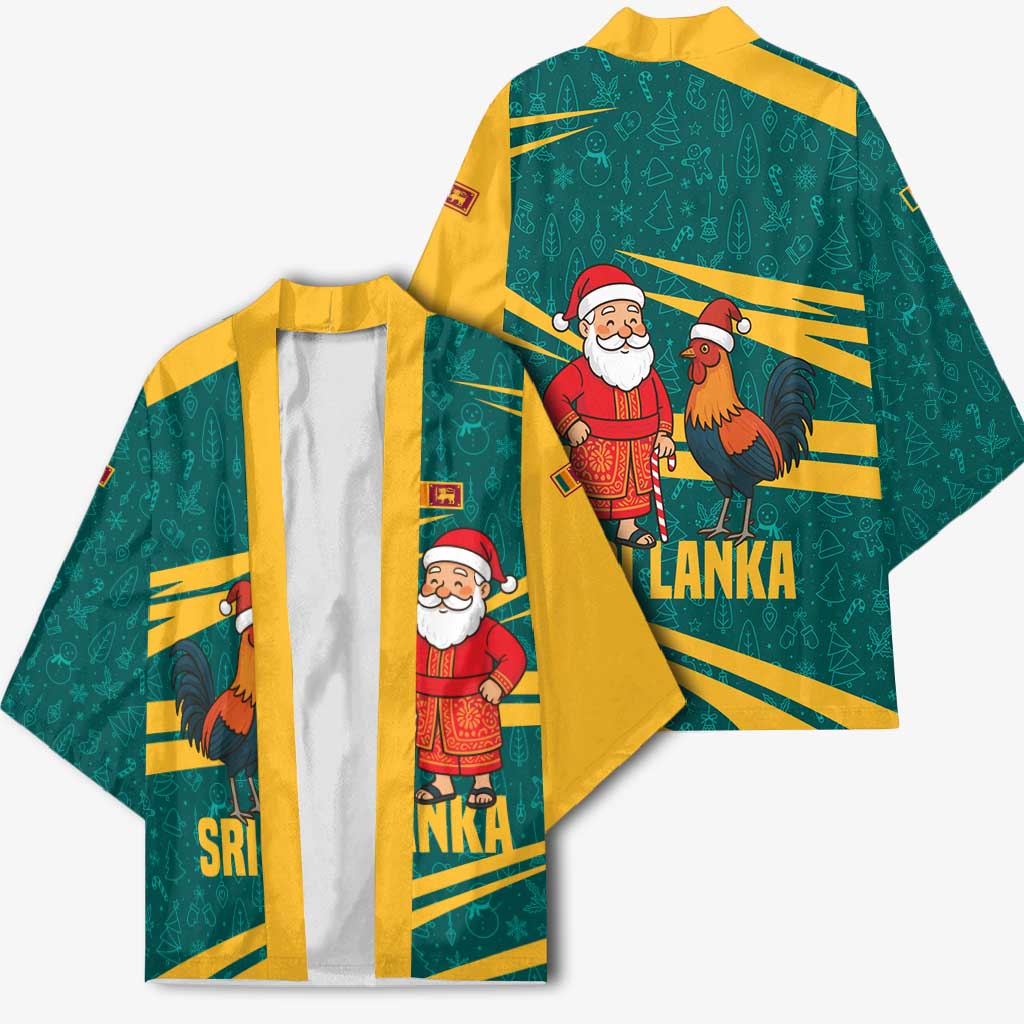 Sri Lanka Christmas Kimono with Santa Claus Rooster Festive Pattern and National Flag Design - Wonder Print Shop
