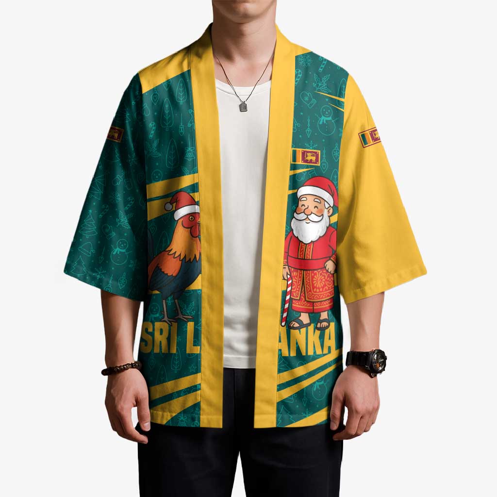 Sri Lanka Christmas Kimono with Santa Claus Rooster Festive Pattern and National Flag Design - Wonder Print Shop