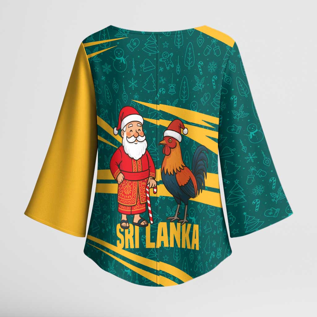 Sri Lanka Christmas Kimono Sleeve Blouse with Santa Claus Rooster Festive Pattern and National Flag Design - Wonder Print Shop