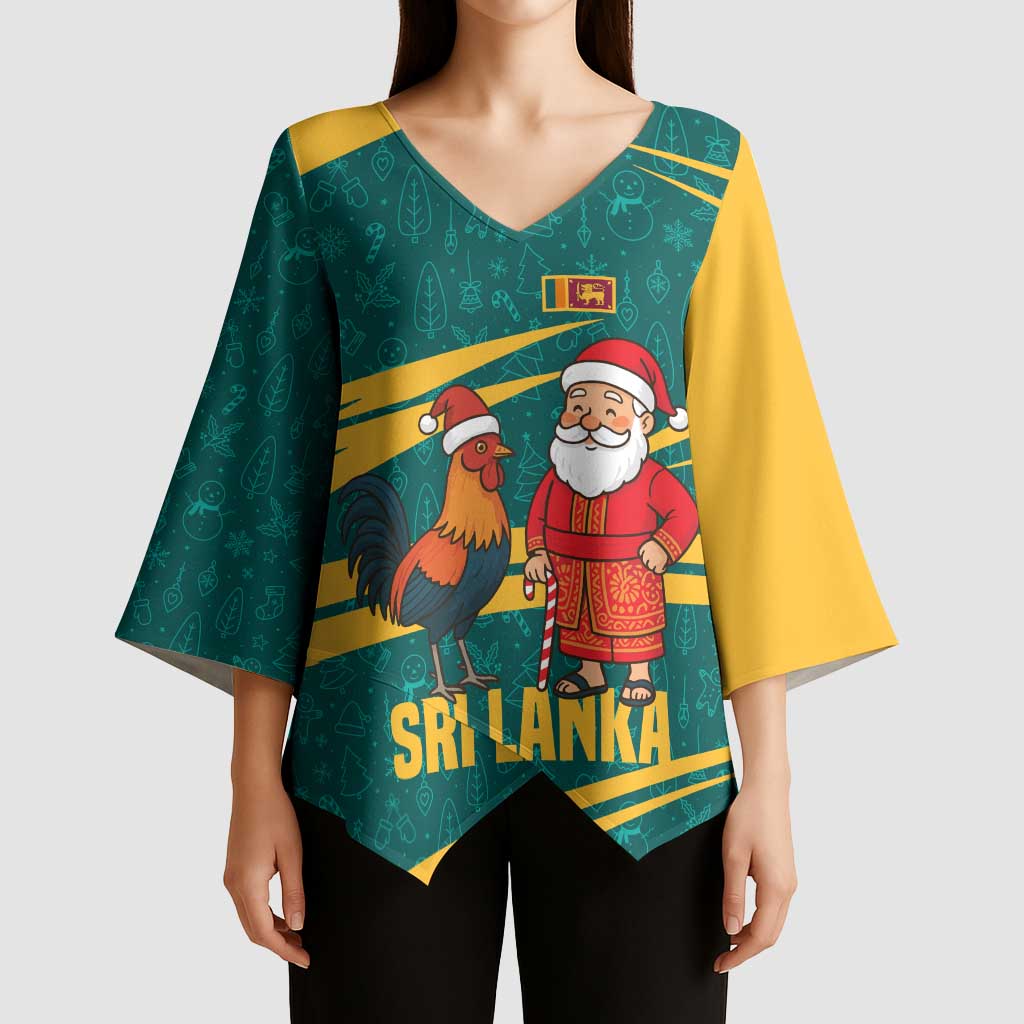 Sri Lanka Christmas Kimono Sleeve Blouse with Santa Claus Rooster Festive Pattern and National Flag Design - Wonder Print Shop