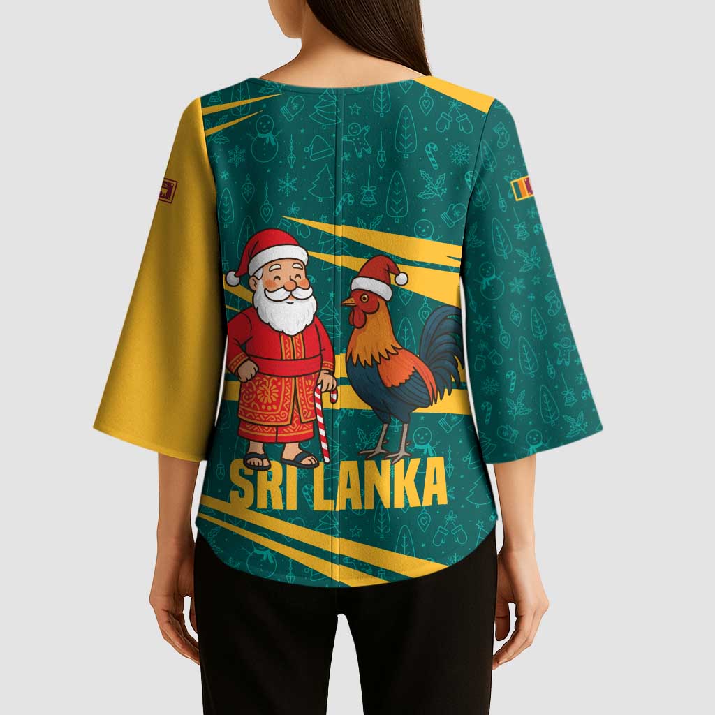 Sri Lanka Christmas Kimono Sleeve Blouse with Santa Claus Rooster Festive Pattern and National Flag Design - Wonder Print Shop