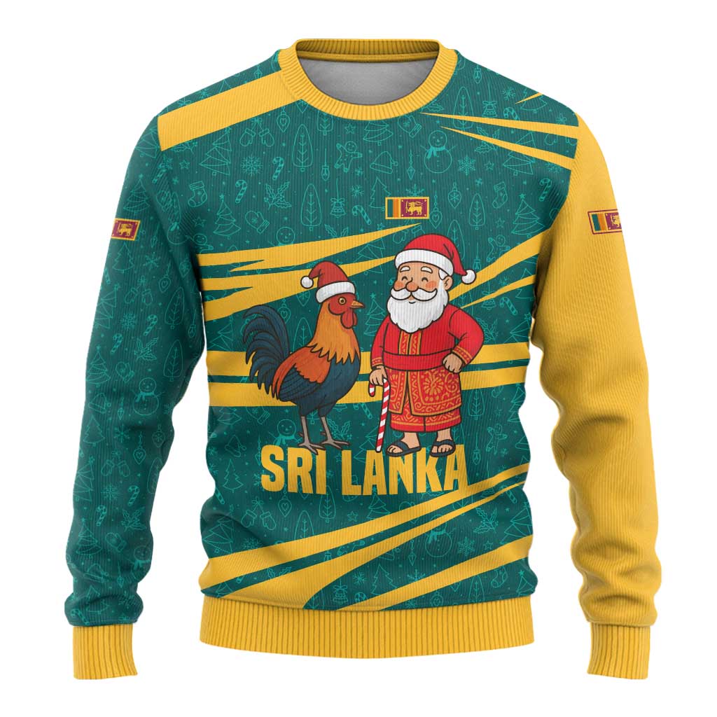 Sri Lanka Christmas Ugly Christmas Sweater with Santa Claus Rooster Festive Pattern and National Flag Design - Wonder Print Shop