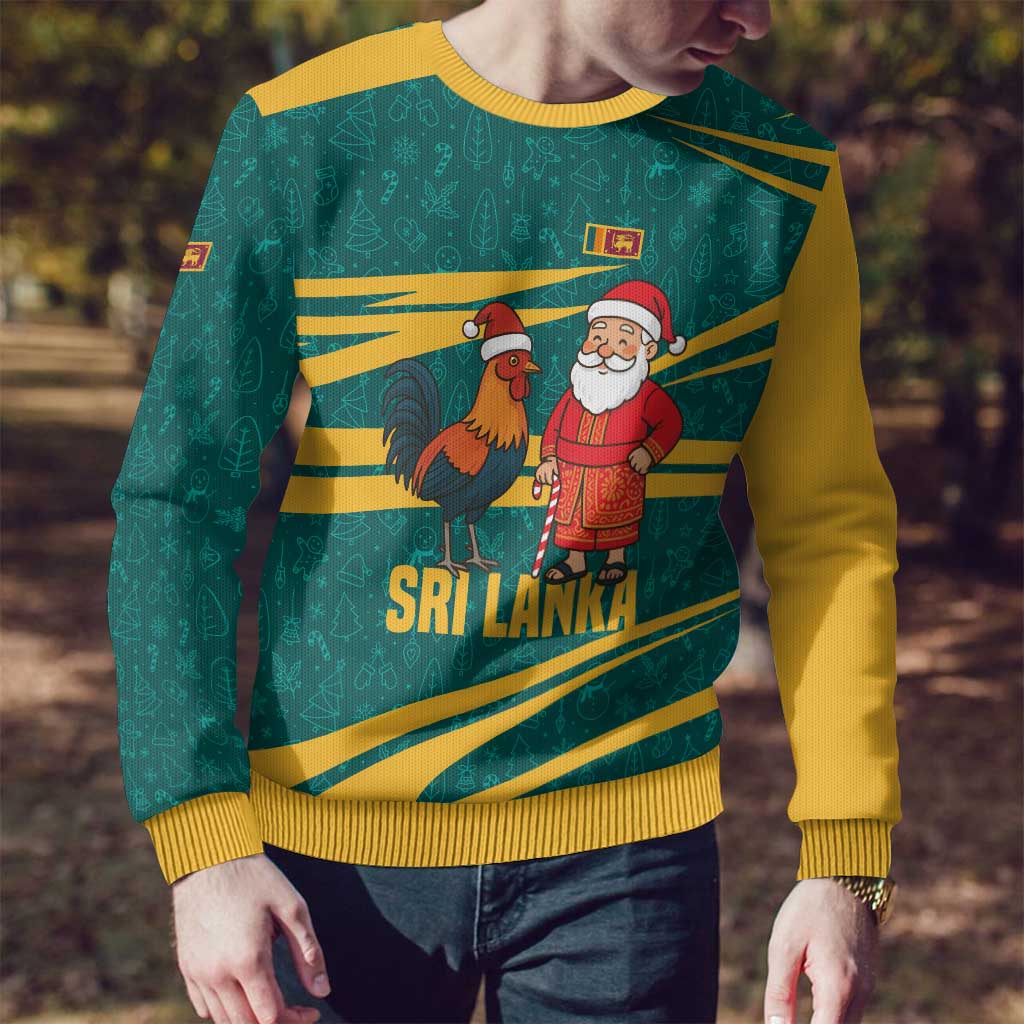 Sri Lanka Christmas Ugly Christmas Sweater with Santa Claus Rooster Festive Pattern and National Flag Design - Wonder Print Shop