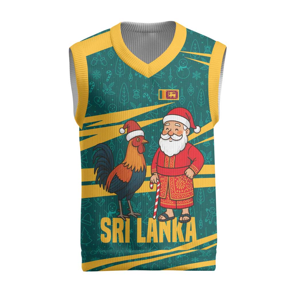 Sri Lanka Christmas Knitted V-Neck Vest with Santa Claus Rooster Festive Pattern and National Flag Design - Wonder Print Shop